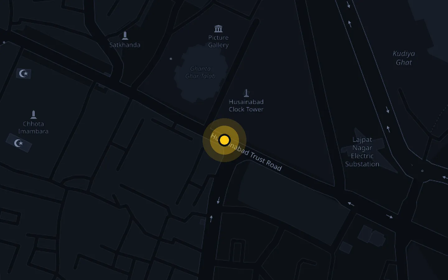 Map of Ghanta Ghar, Husainabad, Lucknow with Broast Nation's spot marked by a yellow pin